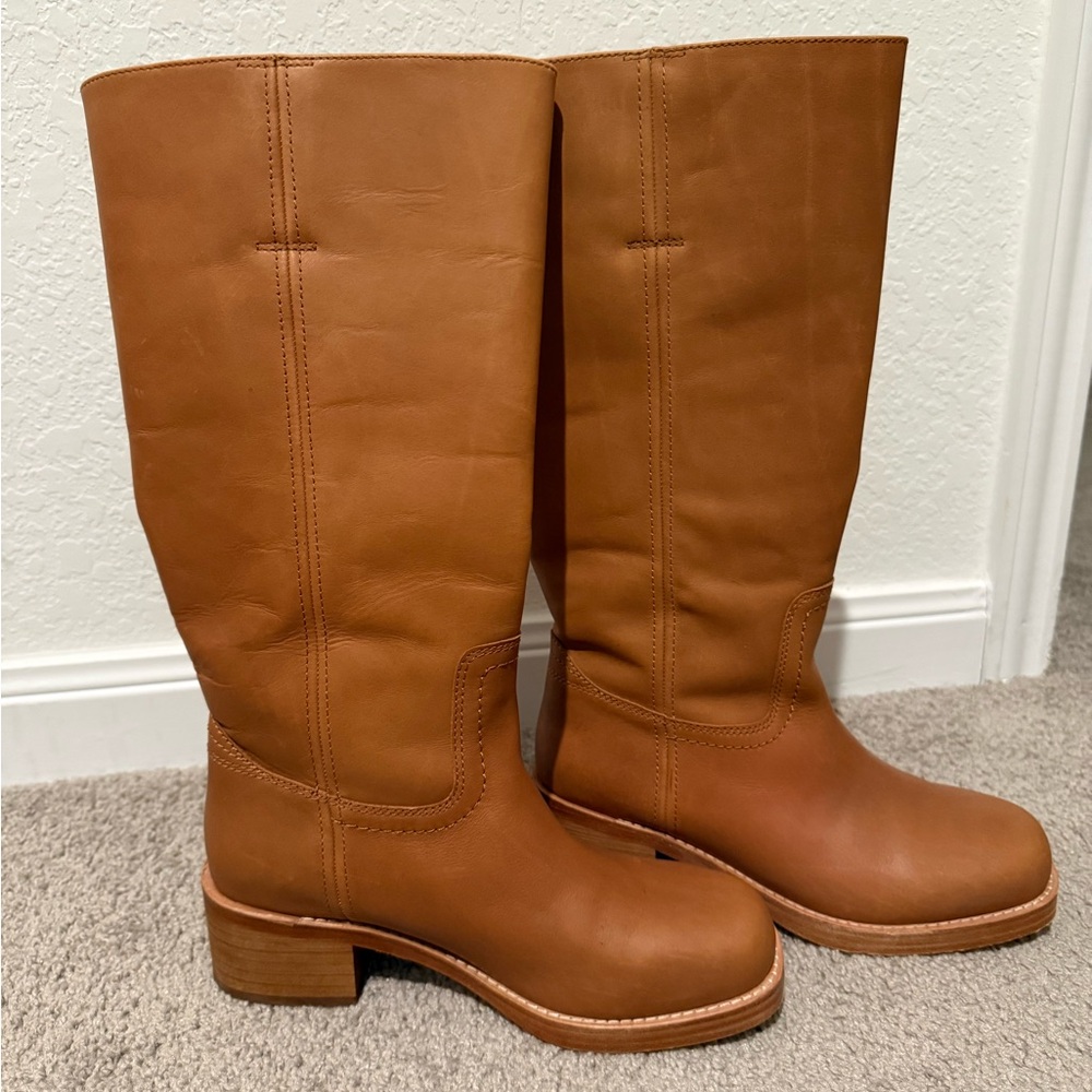 Quince Italian Leather Block Heel Boots - Brown Size 8